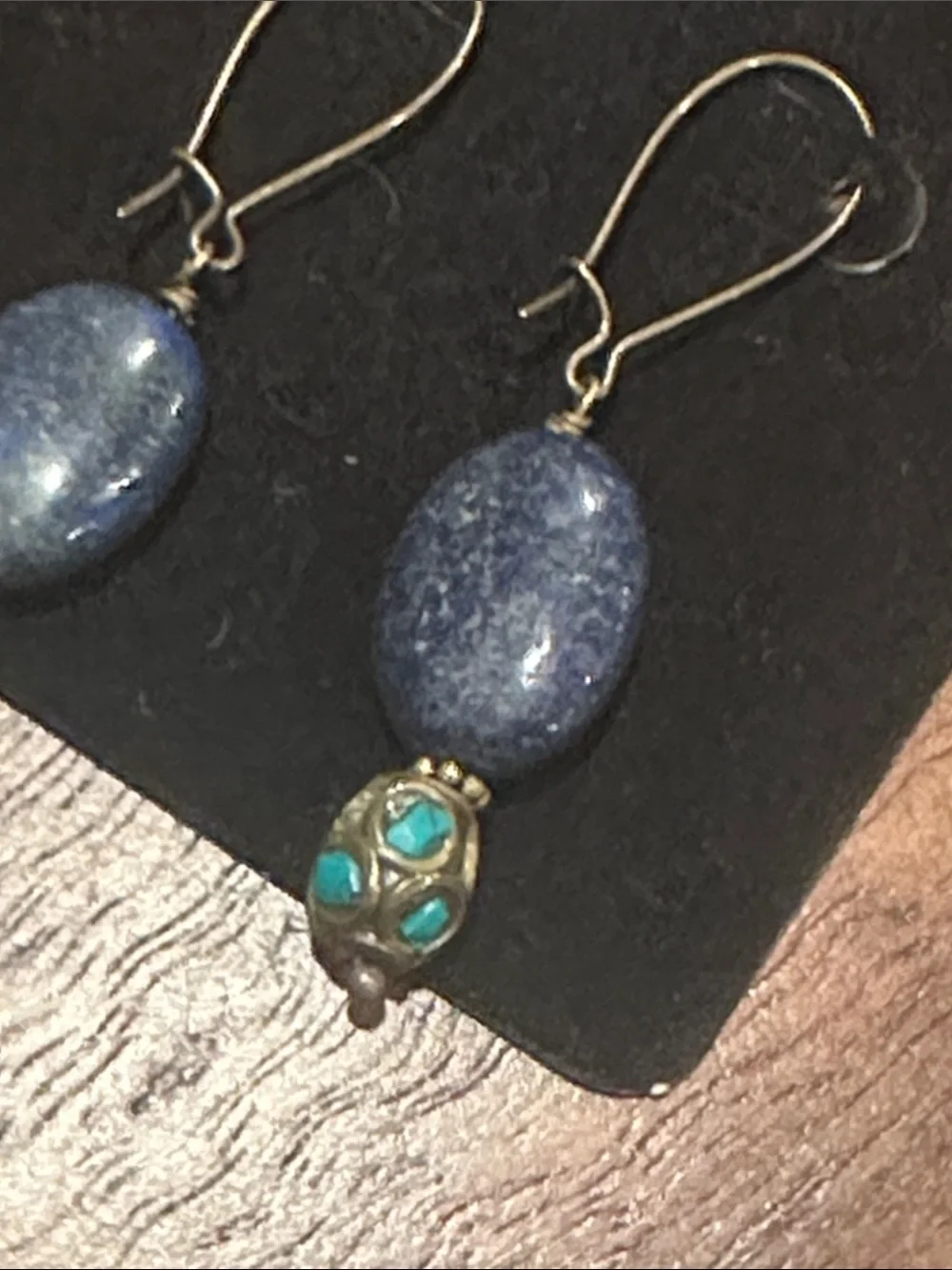 Blue Stone Drop Earrings with Turquoise Accent